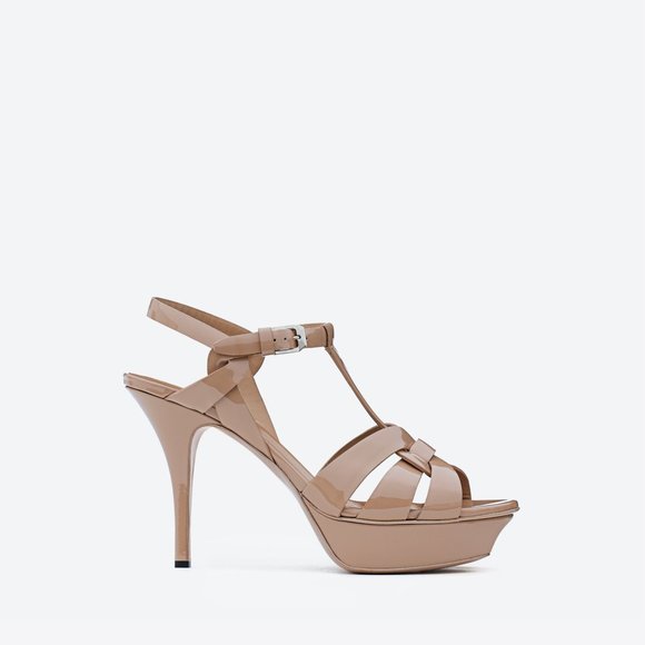 YSL Tribute Platform Patent Leather Sandals - Picture 1 of 10